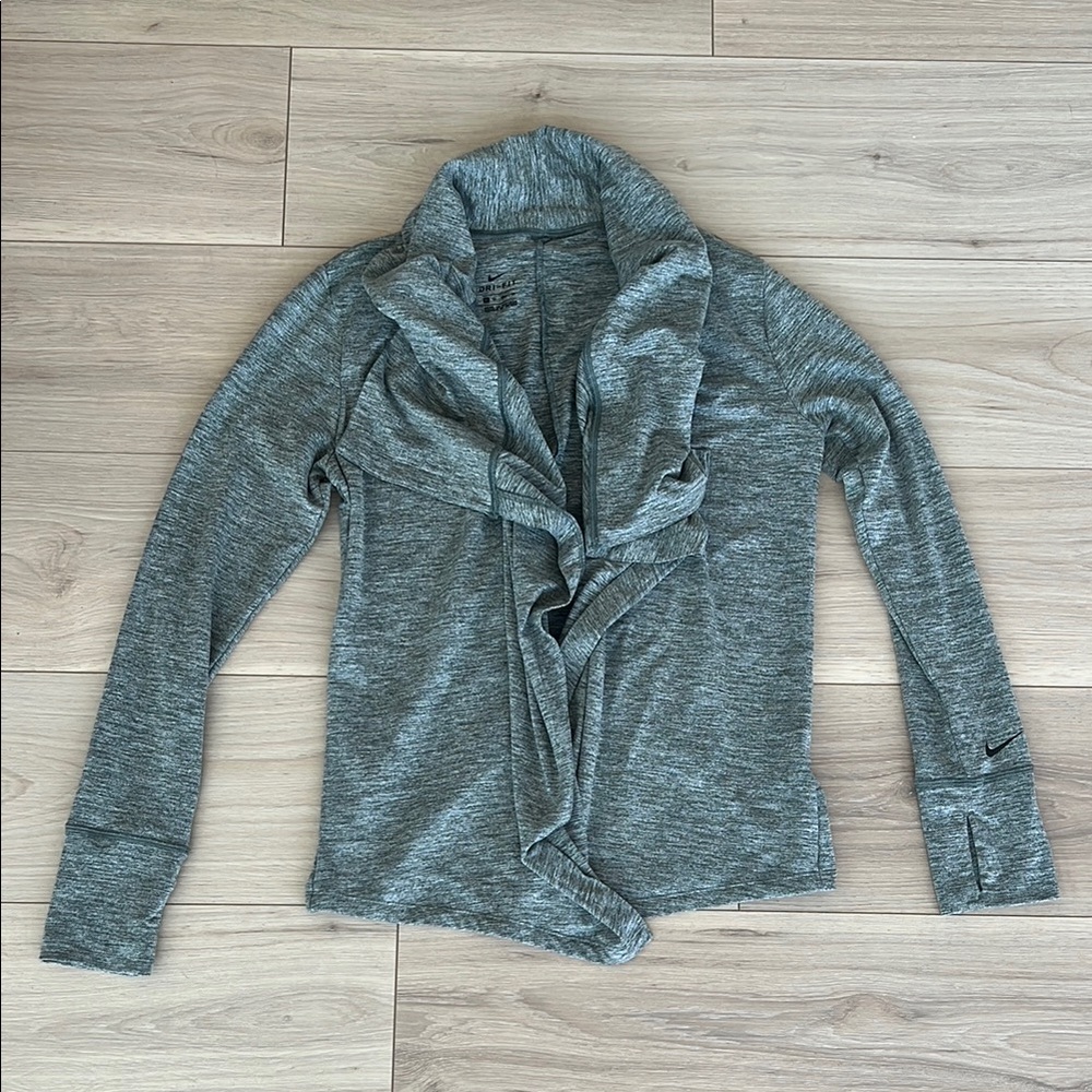 Nike dri-fit heathered green XS open front cardigan Top